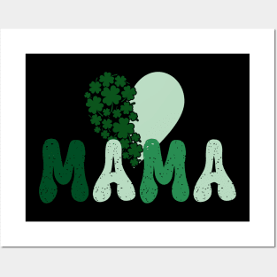 "MAMA" St. Patrick's Day Retro Shamrock Heart Posters and Art